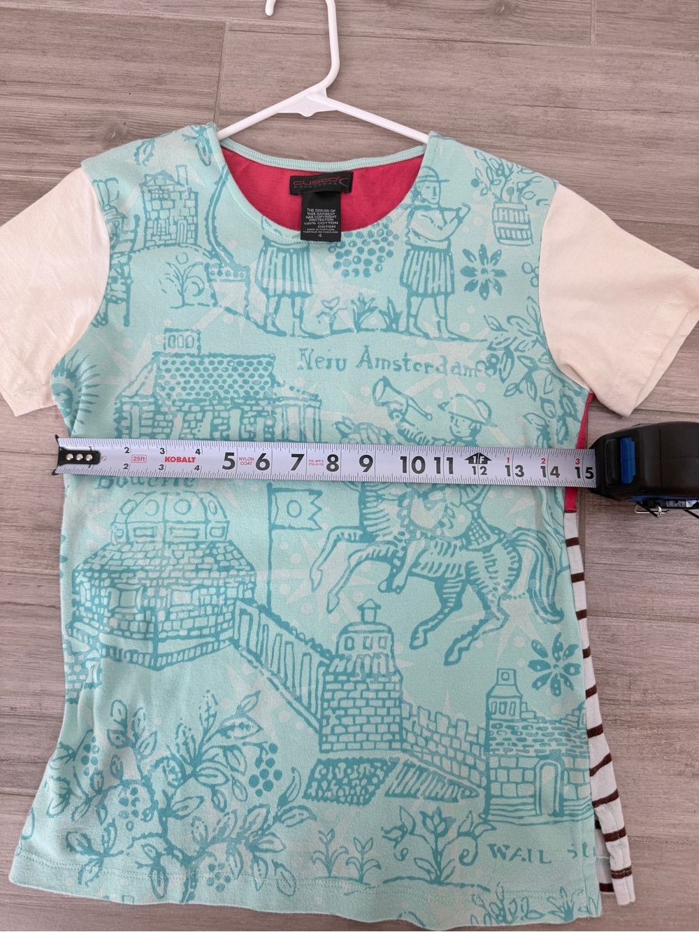 Custo Barcelona Light Blue Printed Crewneck Tee with Pale Pink Sleeves - Picture 6 of 8